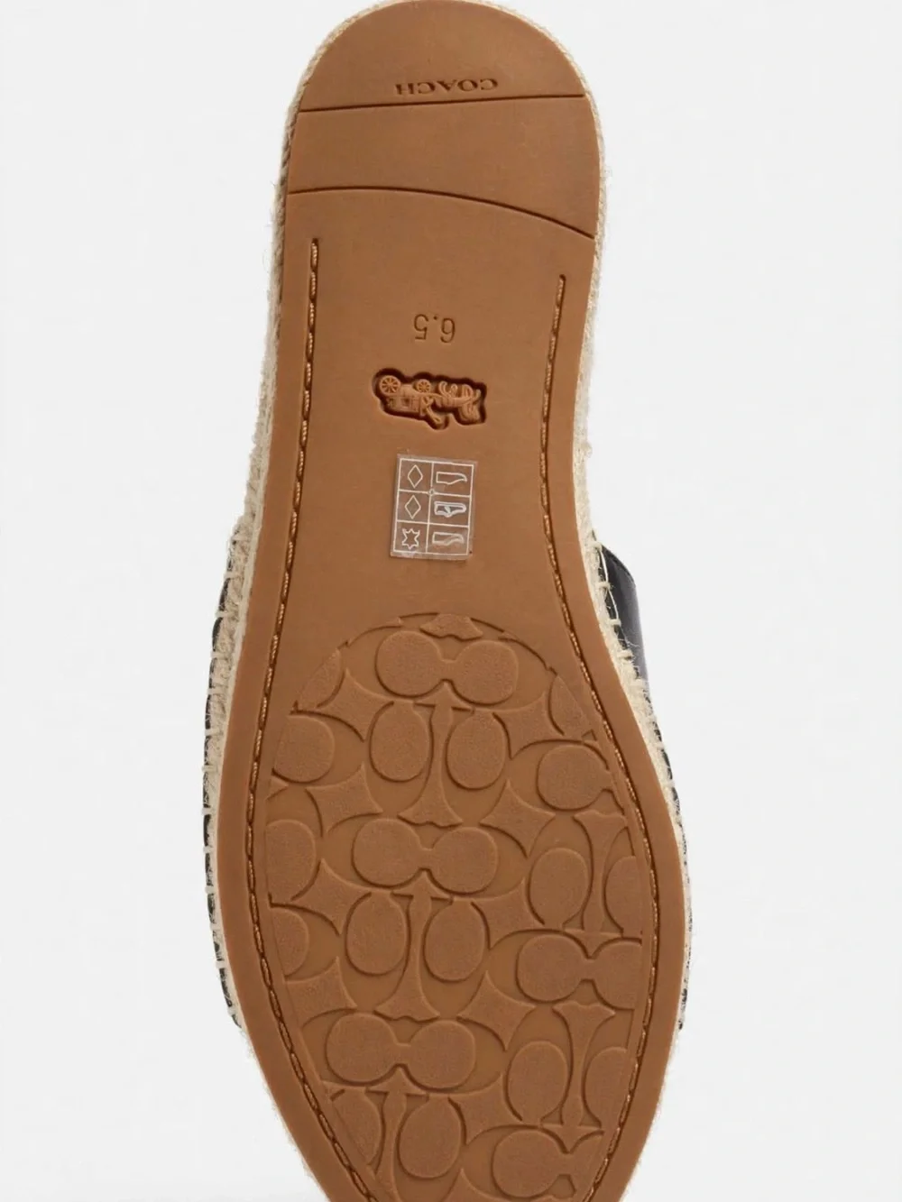 Coach Black Leather Espadrille Slide with Gold Coach Horse & Carriage Emblem